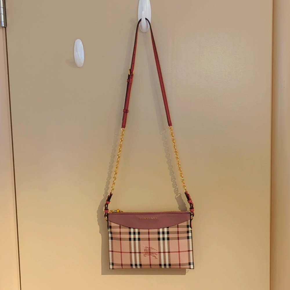 Burberry Haymarket Dusty Pink Leather Crossbody Bag - LIKE NEW